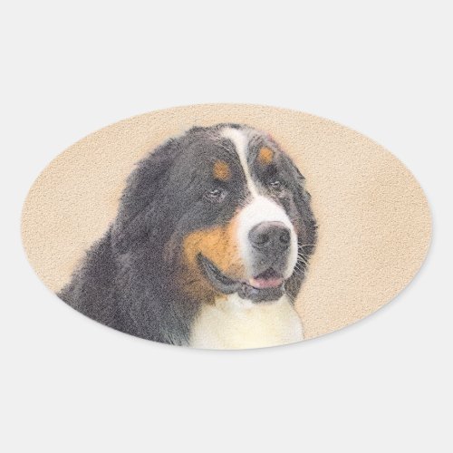 Bernese Mountain Dog Painting _ Original Dog Art Oval Sticker