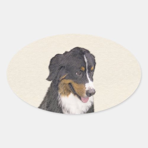 Bernese Mountain Dog Painting _ Original Dog Art Oval Sticker