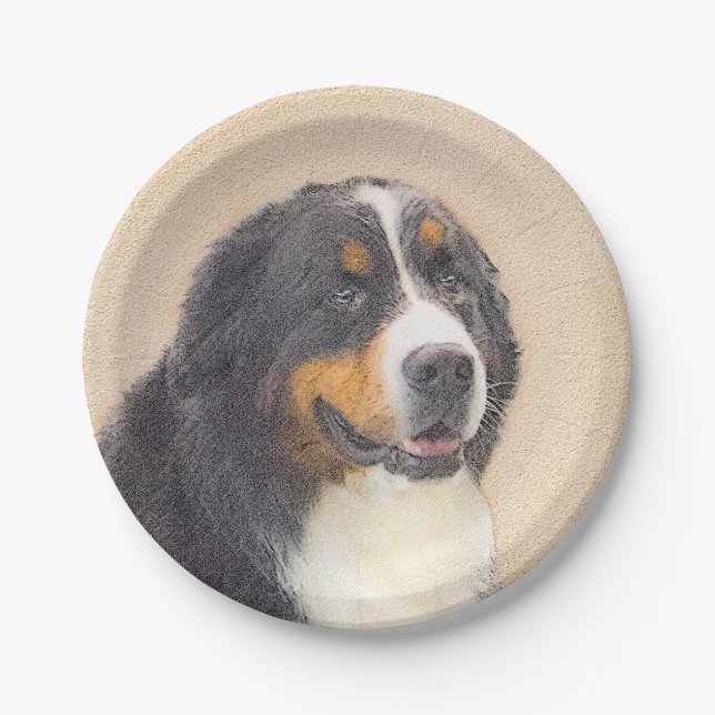 Bernese Mountain Dog Painting - Original Dog Art Paper Plates (Front)