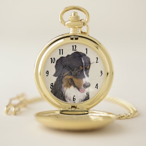 Bernese Mountain Dog Painting _ Original Dog Art Pocket Watch