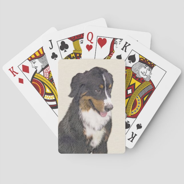 Bernese Mountain Dog Painting - Original Dog Art Poker Cards (Back)