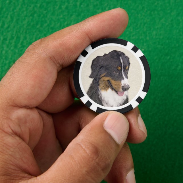Bernese Mountain Dog Painting - Original Dog Art Poker Chips (Hand)