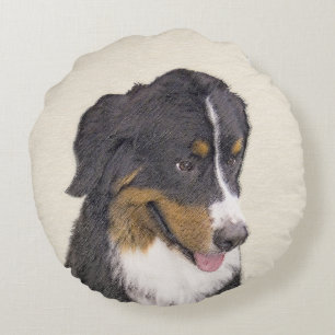 Bernese Mountain Dog Painting - Original Dog Art Round Pillow