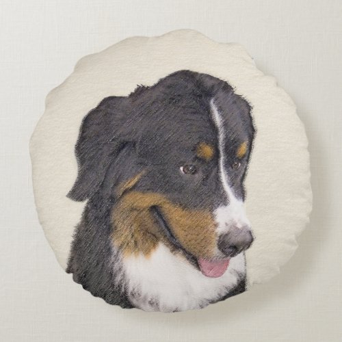 Bernese Mountain Dog Painting _ Original Dog Art Round Pillow