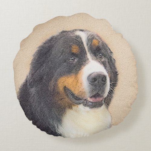 Bernese Mountain Dog Painting _ Original Dog Art Round Pillow