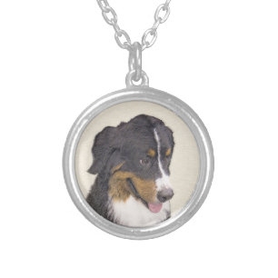 Bernese Mountain Dog Painting - Original Dog Art Silver Plated Necklace