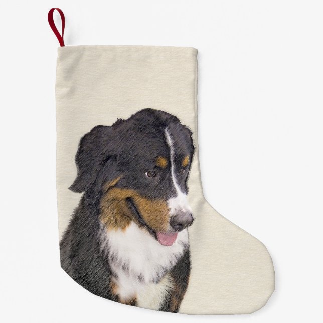 Bernese Mountain Dog Painting - Original Dog Art Small Christmas Stocking (Front)