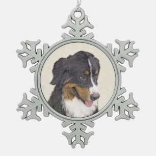Bernese Mountain Dog Painting - Original Dog Art Snowflake Pewter Christmas Ornament