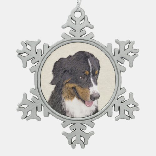 Bernese Mountain Dog Painting _ Original Dog Art Snowflake Pewter Christmas Ornament