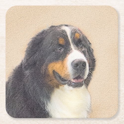 Bernese Mountain Dog Painting _ Original Dog Art Square Paper Coaster