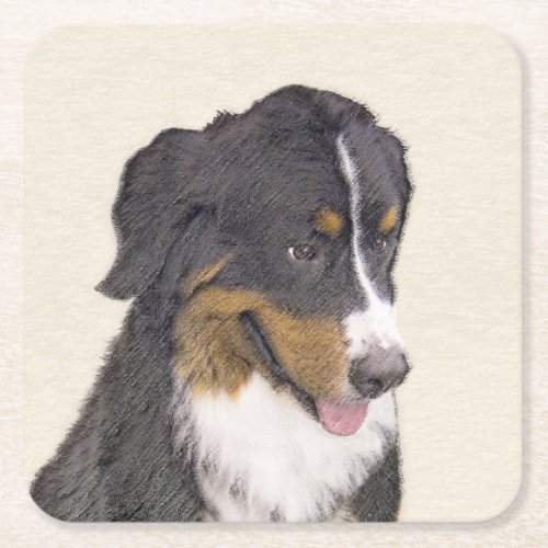 Bernese Mountain Dog Painting _ Original Dog Art Square Paper Coaster