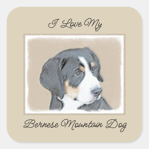 Bernese Mountain Dog Painting _ Original Dog Art Square Sticker