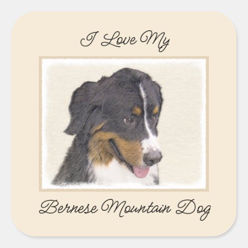 Bernese Mountain Dog Painting _ Original Dog Art Square Sticker