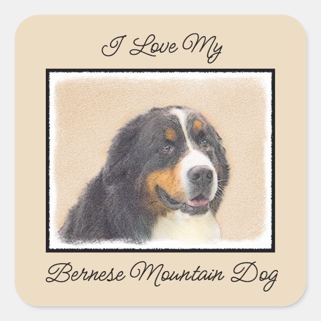 Bernese Mountain Dog Painting - Original Dog Art Square Sticker (Front)