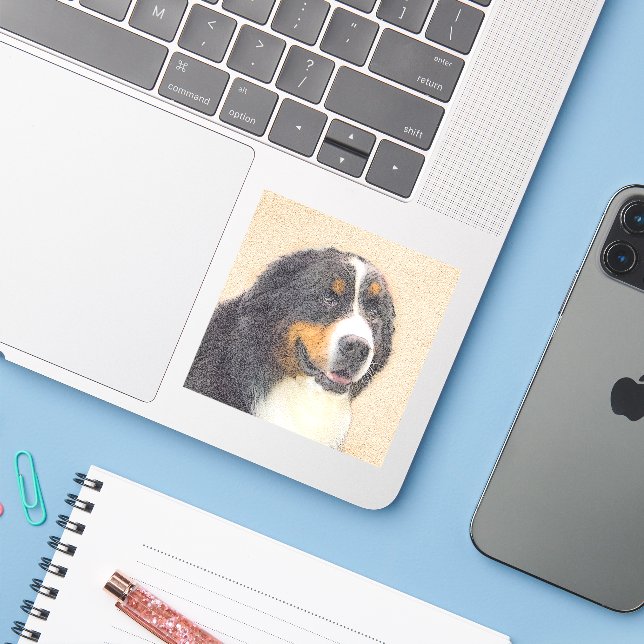 Bernese Mountain Dog Painting - Original Dog Art Sticker (Laptop w/ iPhone)