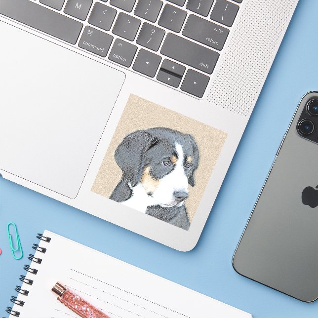 Bernese Mountain Dog Painting - Original Dog Art Sticker (Laptop w/ iPhone)