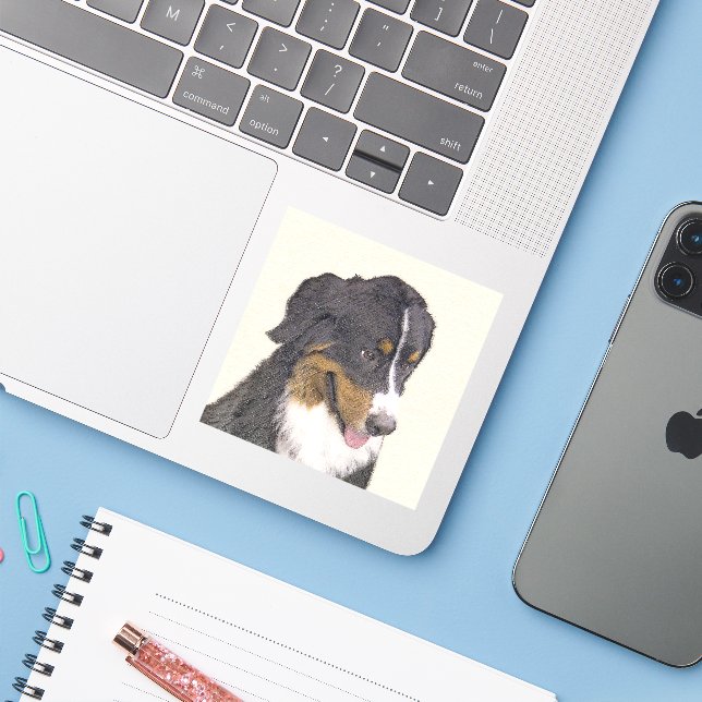 Bernese Mountain Dog Painting - Original Dog Art Sticker (Laptop w/ iPhone)