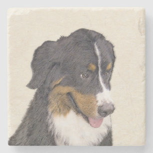 Bernese Mountain Dog Painting - Original Dog Art Stone Coaster