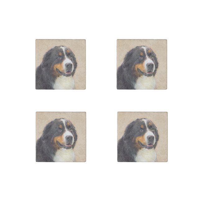 Bernese Mountain Dog Painting - Original Dog Art Stone Magnet (Front)