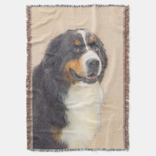 Bernese Mountain Dog Painting - Original Dog Art Throw Blanket