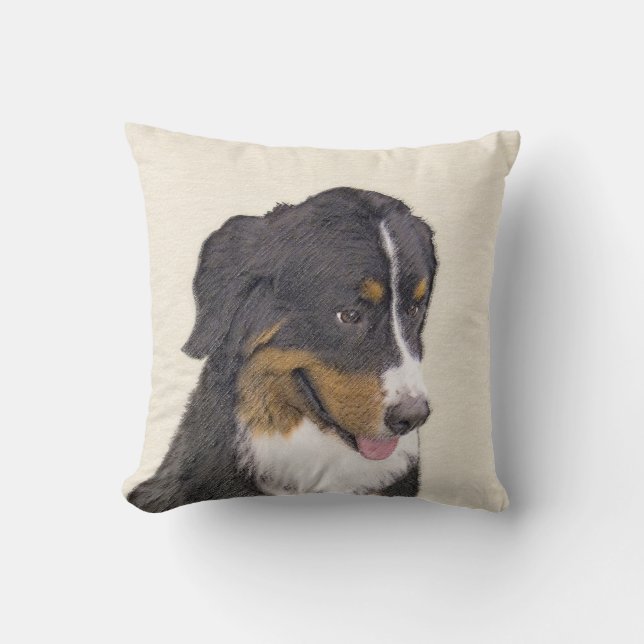 Bernese Mountain Dog Painting - Original Dog Art Throw Pillow (Front)