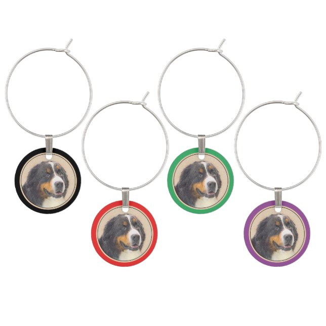 Bernese Mountain Dog Painting - Original Dog Art Wine Charm (Staggered)