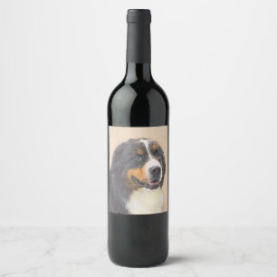 Bernese Mountain Dog Painting - Original Dog Art Wine Label