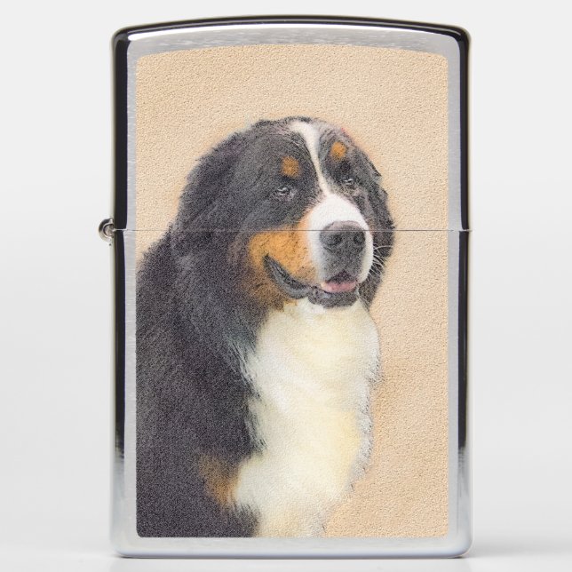 Bernese Mountain Dog Painting - Original Dog Art Zippo Lighter (Front)