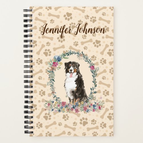 Bernese Mountain Dog Paw Print  Floral Cute Notebook