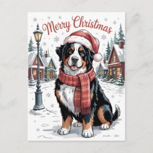 Bernese mountain dog personalized Christmas Holiday Postcard