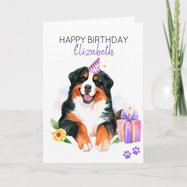 Bernese Mountain Dog Personalized Happy Birthday Card (Front)