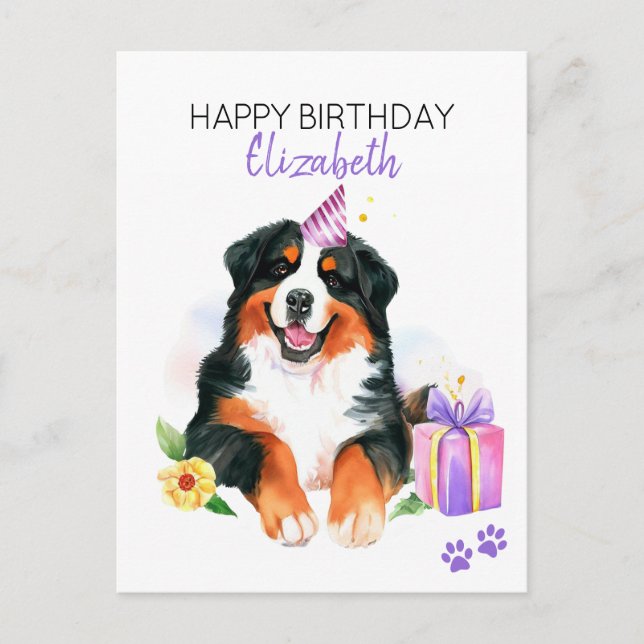Bernese Mountain Dog Personalized Happy Birthday Postcard (Front)