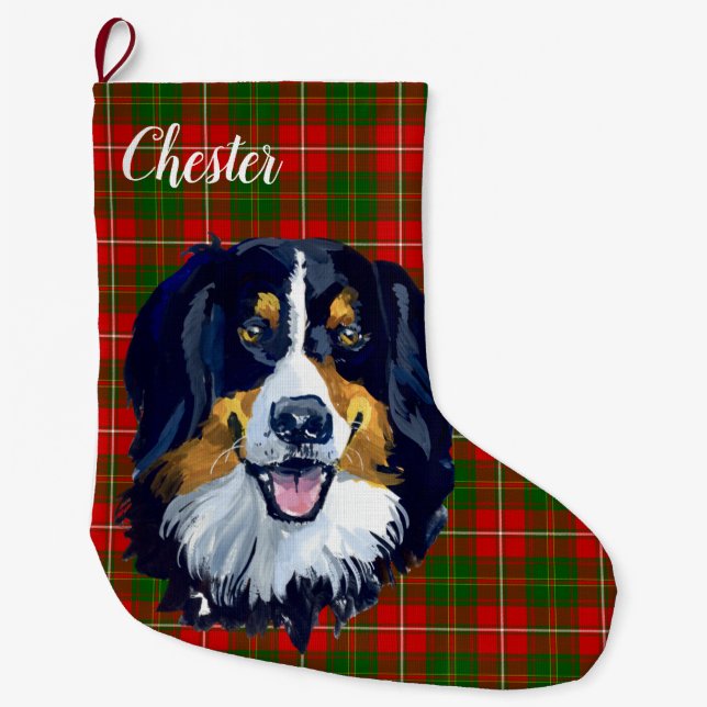 Bernese Mountain  Dog Personalized Large Christmas Stocking (Front)