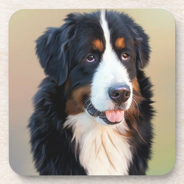 Bernese Mountain Dog Portrait Beverage Coaster (Front)