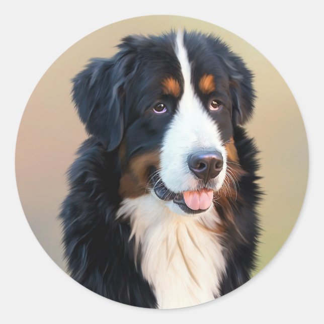 Bernese Mountain Dog Portrait Classic Round Sticker (Front)