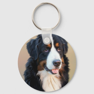 Bernese Mountain Dog Portrait Keychain
