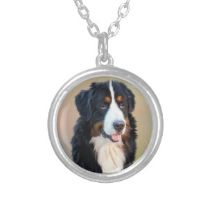 Bernese Mountain Dog Portrait Silver Plated Necklace