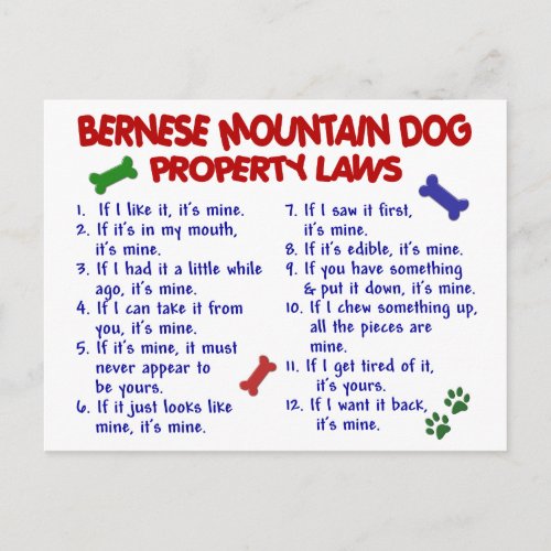 BERNESE MOUNTAIN DOG Property Laws 2 Postcard