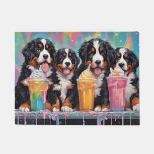 Bernese Mountain Dog Puppies drinking milkshakes Doormat