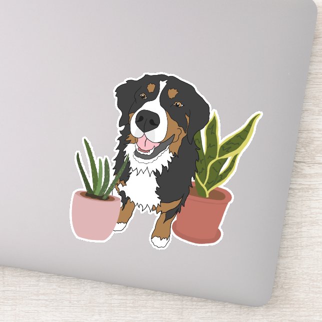 Bernese Mountain Dog Puppy And Plants Sticker (Detail)