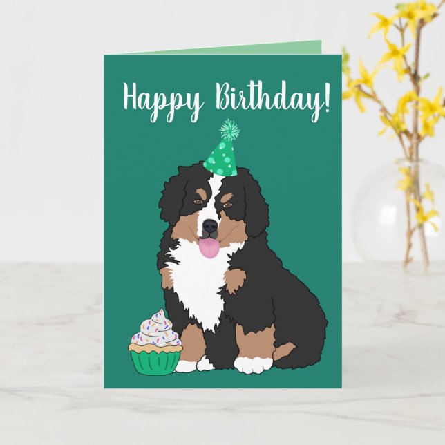 Bernese Mountain Dog Puppy Birthday Card (Yellow Flower)