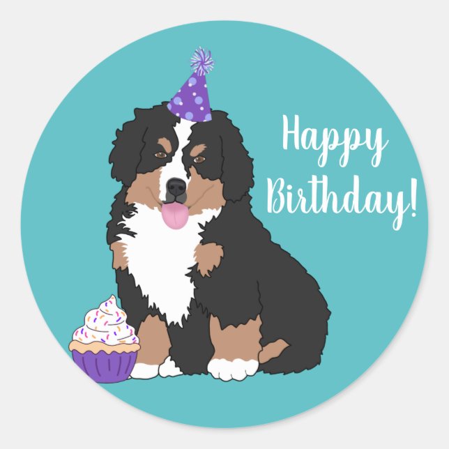 Bernese Mountain Dog Puppy Birthday Classic Round Sticker (Front)