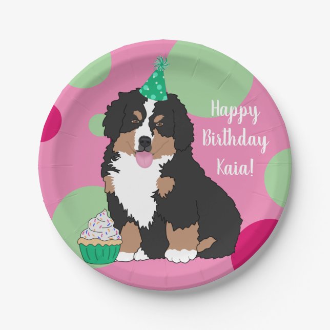 Bernese Mountain Dog Puppy Birthday  Paper Plates (Front)