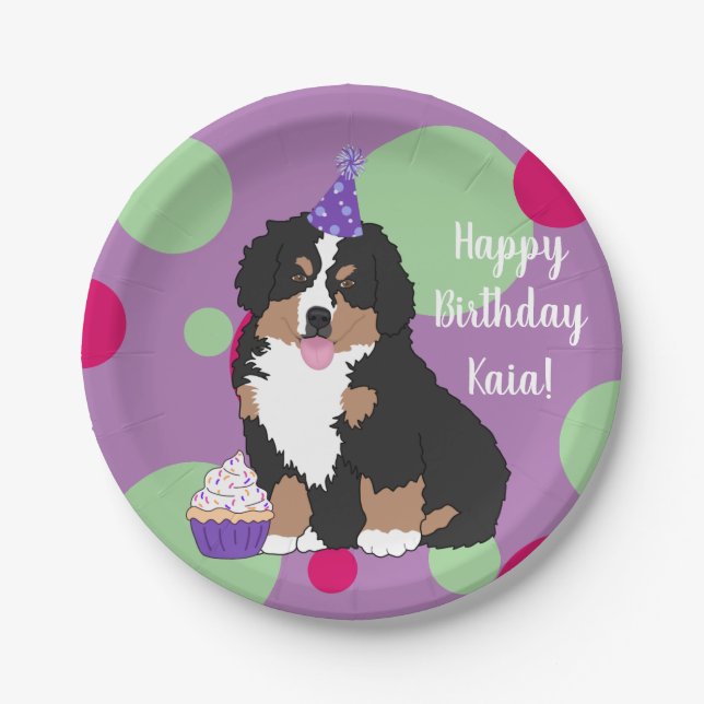 Bernese Mountain Dog Puppy Birthday Paper Plates (Front)