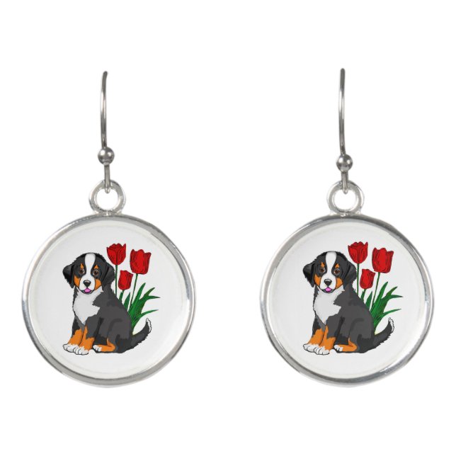 Bernese Mountain dog Puppy Ear rings Earrings (Front)