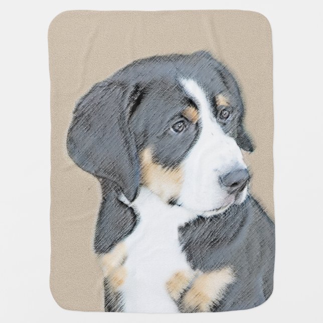 Bernese Mountain Dog Puppy Painting - Original Art Baby Blanket (Front)