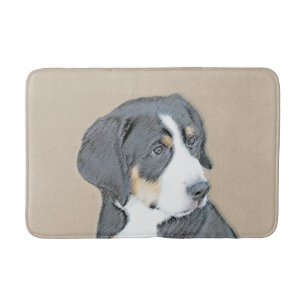 Bernese Mountain Dog Puppy Painting - Original Art Bathroom Mat