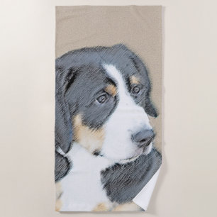 Bernese Mountain Dog Puppy Painting - Original Art Beach Towel