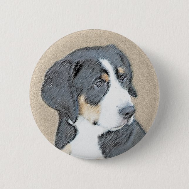Bernese Mountain Dog Puppy Painting - Original Art Button (Front)