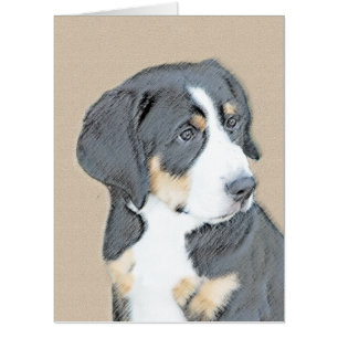 Bernese Mountain Dog Puppy Painting - Original Art Card